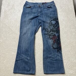 Affliction Denim Killers Jeans Men's Size 34x34 Cool Grim Reaper Rose Embroidery